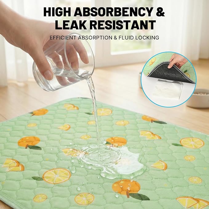 Extra Large Washable Pee Pads for Dogs and Cats, 48x48In 5-Layer Ultra-Absorbent & Leak-Proof Potty Training Pads, Non-Slip Whelping Potty Pads for Housebreak Crates, Floors Green 2 Packs