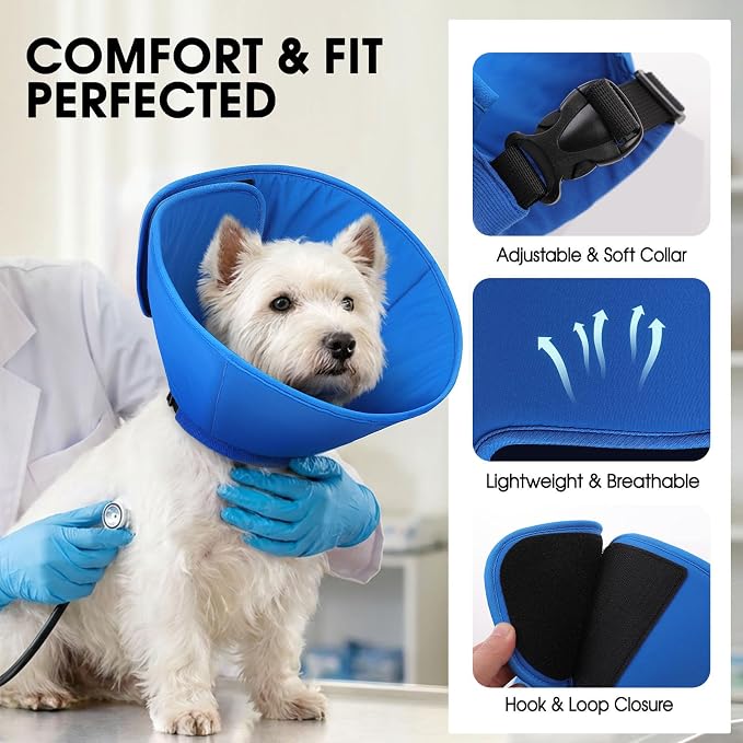 Dog Cone, Soft Cone for Dogs to Stop Licking with Adjustable Buckle, Dog E-Collar Alternative After Surgery for Medium Large Dogs, Pet Cones Collar for Wound Healing, Blue L