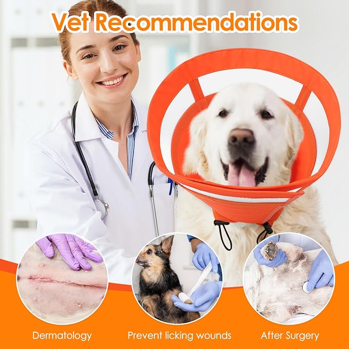 SAWMONG Soft Cone for Dogs – Large Dog Recovery Collar, Adjustable E-Collar to Stop Licking After Surgery (L, Orange)