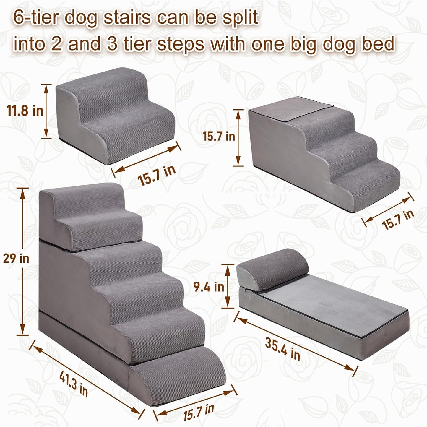 24-30inches High Dog Stairs & Steps for High Beds Tall, LitaiL 29inch 6 Steps Pet Stairs/Steps for High Beds Large Dogs, Non-Slip Dog Ramps for Small Dogs, for Older Cats