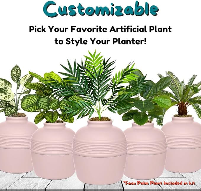 Good Pet Stuff Original Hidden Litter Box Planter, Decorative Cat Litter Enclosure with Carbon Filter, Artificial Palm Plant, Upgraded Design, Easy Clean Litter Tray, Essentials Kit, Pink Coral