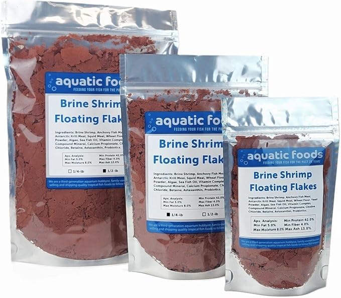 Brine Shrimp Flakes for Freshwater Cichlids, Angels, Tetras, Guppies, Marine Tangs, Butterflies, Angelfish, Anthias, Clown Fish. WL…1/4-lb Foil Pouch Bag