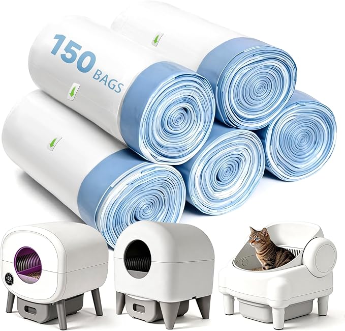 Cat Litter Box Liners 150 Count, Compatible with Fmo Fstg Paru Self Cleaning Litter Box, Pre-Separated Extra Thick Cat Litter Bags with Drawstring- 26" x 11.8", Holds 22LBS