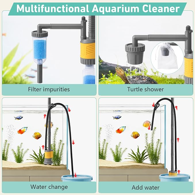 Dirvin Aquarium Vacuum Gravel Cleaner, 8 in 1 Removable 20W Fish Tank Cleaner Gravel Vacuum for Aquarium, Strong Suction for Change Water Wash Sand Clean Algae Water Circulation