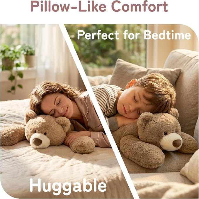 Niuniu Daddy 25" | 5 Pound Weighted Bear Stuffed Animal for Adults Kids, Giant Large Lying Teddy Bear Plush Toy, Soft Brown Bear Body Pillow for Sleeping, Gift for Christmas Birthday Holidays