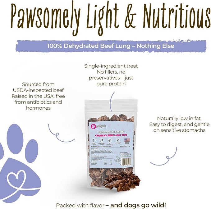 Pawsomely Healthy Beef Lung Dog Treats – 100% Single Ingredient Air-Dried Training Rewards – No Fillers or Additives, Grain-Free – Low Fat & High Protein – Made in USA, 3.5 oz