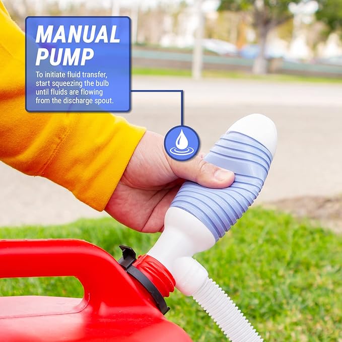 TERA PUMP Durable Manual Fuel Transfer Pump Siphon, Hand Siphon Pump for Gasoline, Diesel, Light Oils, Kerosene, Non-Potable Water, Transfer 3.2 GPM, Flexible Suction Tube, Portable & Easy to Use