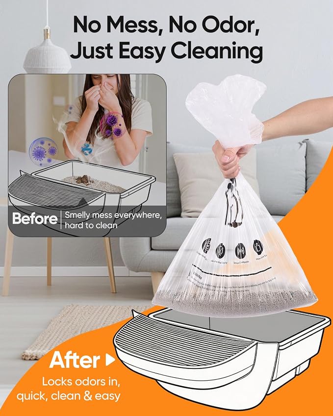 180 Pack Cat Litter Box Robot 5/4/3 Waste Bags,Transparent, Self Cleaning Litter Box Liners Bags for Most Automatic Cat Litter Boxes，Pre-Separated, Heavy Duty, 9-11 Gallon Capacity