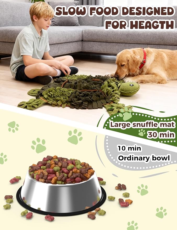 Snuffle Mat for Dogs, 28.8''x22.8'' Large Nose Work Mat, Dog Food Mat for Foraging and Mental Stimulation, Interactive Feeders for Boredom Relief (Brown)