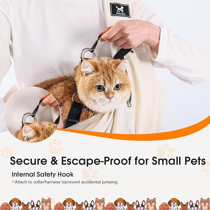 Pet Sling Carrier for Small Dogs and Cats 5-20lbs, Dog Sling with Adjustable Depth, Breathable Air Mesh Puppy Travel Bag, Water Resistant Fabric, Double Safety Leash, Machine Washable,Apricot