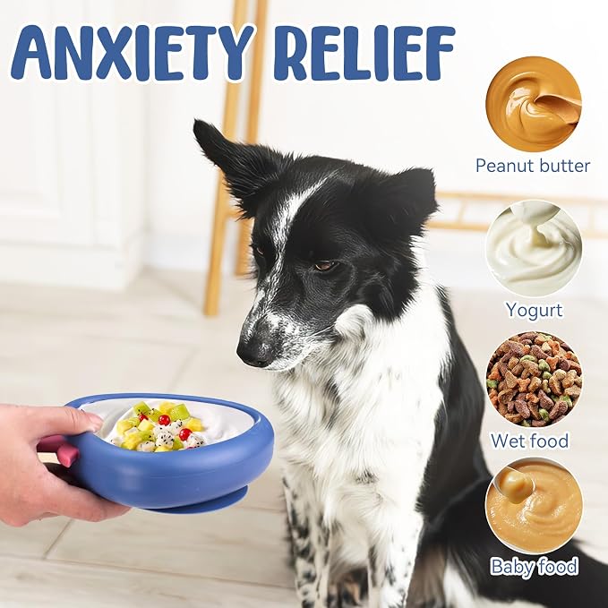 Freeze Dog Lick Bowl, Animire Non-Slip Slow Feeder Lick Mat for Dogs, Silicone Dog Enrichment Bowl for Distraction Anxiety Relief Boredom, BPA Free, Dishwasher Safe(Dark Blue,L)