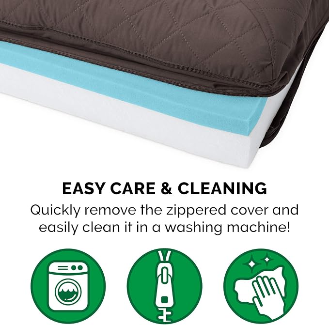 Furhaven Cooling Gel Dog Bed for Medium/Small Dogs w/ Removable Bolsters & Washable Cover, For Dogs Up to 35 lbs - Quilted Sofa - Coffee, Medium
