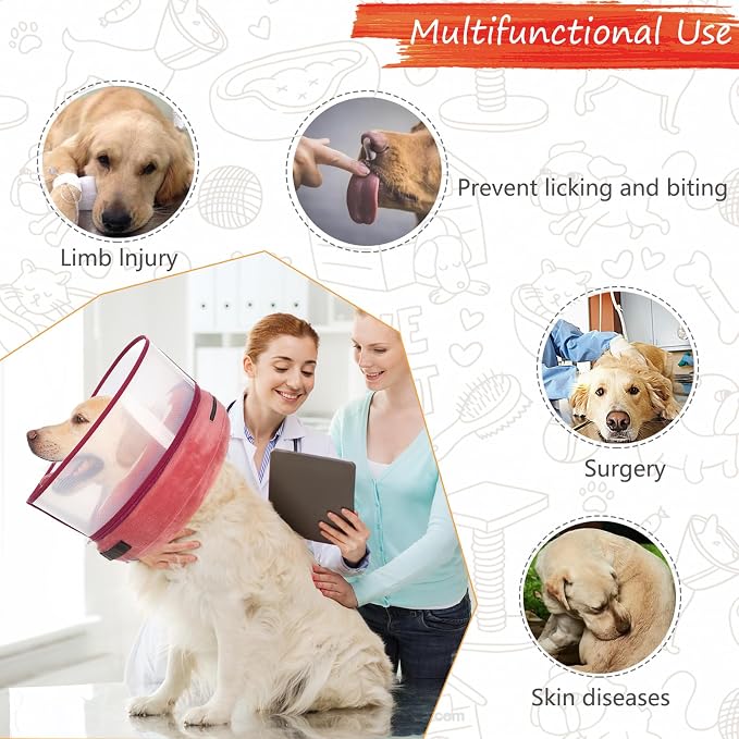 Inflatable Dog Cone Collar for Large Medium Small Dogs, Soft Dog Donut Collar Adjustable Recovery Cone for Pets After Surgery, Extra Enhanced Anti-Licking Guard Shield (Mangosteen, Small)