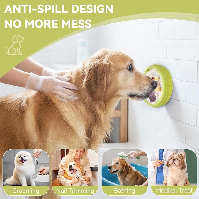Dog Lick Bowl, Animire Freeze Lick Mat for Dogs, Non-Slip Slow Feeder Licking Bowl Enrichment Treat for Distraction Anxiety Relief, Food Grade Silicone, Dishwasher Safe(Green,L)