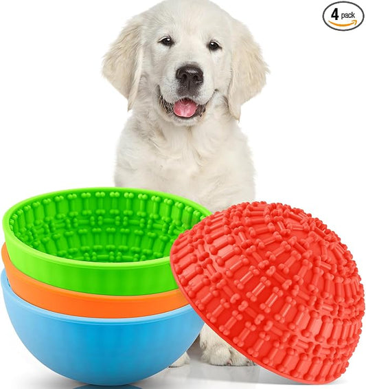 Patelai 4 Pcs Dog Enrichment Lick Bowls, Interactive Dog Slow Licking Feeder Bowl, Boredom Anxiety Eliminate, Mat Wobble Silicone Freeze Feeder for Pet Oral Health for Calming Toy, 4 Colors
