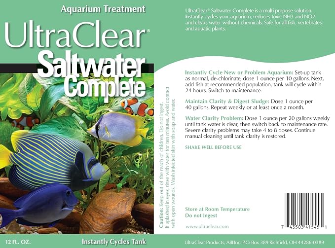 Saltwater Complete – Live Nitrifying Bacteria Blend for Saltwater & Reef Aquariums - Instant Cycle Marine Tank Starter - Removes Ammonia Nitrite - Clarifier - Safe for Fish Coral Invertebrates - 12oz