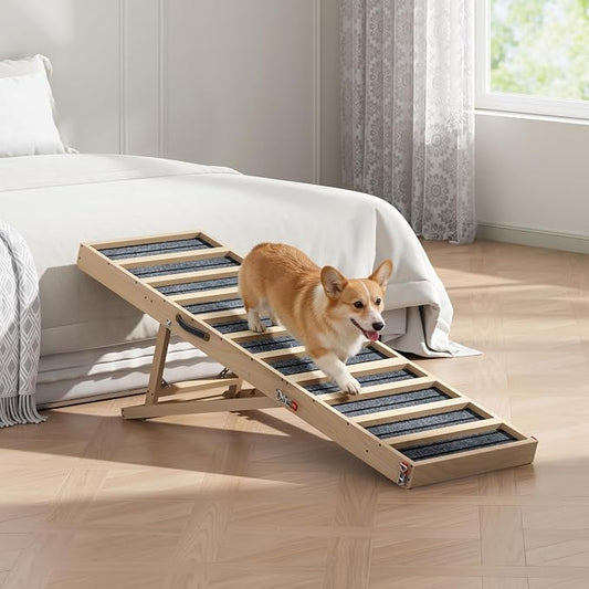 Dog Ramp for Bed, Couch, Car-55 L Gentle Slope Folding Pet Ramp with Non-Slip Surface and Metal Reinforced-High Traction,4 Adjustable Heights 18"-25", Supports 176lbs for Small Medium Large Dogs