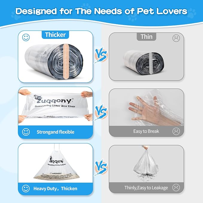 50 Count Drawstring Litter Box Liners Compatible with Litter Robot 4 & 3 - Thickened Leak-Proof Cat Litter Waste Bags, Pre-Separated Clear Design (25.8" x 21"), Odor Control Cat Litter Liners