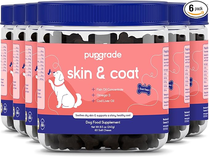 PupGrade Skin & Coat Soft Chew Supplement for Dogs – Supports Healthy Skin, Coat, and Immune Function - Rich in Natural Fish Oil, Omega Fatty Acids, and Vitamins – 360 Soft Chews