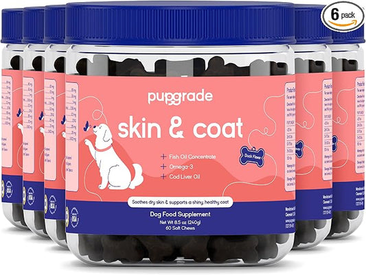 PupGrade Skin & Coat Soft Chew Supplement for Dogs – Supports Healthy Skin, Coat, and Immune Function - Rich in Natural Fish Oil, Omega Fatty Acids, and Vitamins – 360 Soft Chews