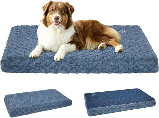 EMPSIGN Stylish Dog Bed Mat Dog Crate Pad Mattress Reversible (Cool & Warm), Water Proof Linings, Removable Machine Washable Cover, Firm Support Pet Crate Bed for Small to XX-Large Dogs, Navy/Grey