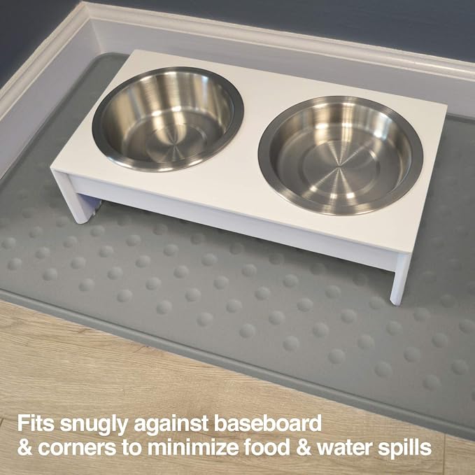 PetFusion Toughgrip Large Plus Dog Food Mat [Just The Right Size Before Getting Too Big @ 27.5 x 17.5]. Waterproof, Extra Tough FDA Grade Silicone, Grey