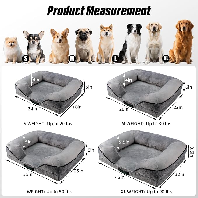 Orthopedic Egg-Shaped Sponge Dog Beds Large Sized Dog with Sides, Removable Cover and Non-Slip Bottom (Grey, 35 * 25 * 8)
