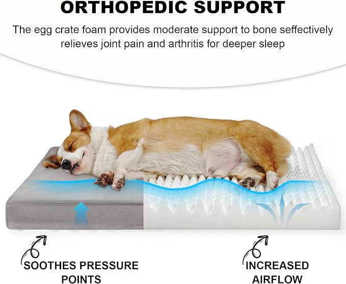 Indestructible Dog Beds for Large Dogs, Orthopedic Memory Foam Pet Bed with Oxford Fabric, Waterproof Outdoor Dog Bed for Kennel with Washable Cover and Non-Slip Bottom, 41''x27'', Grey