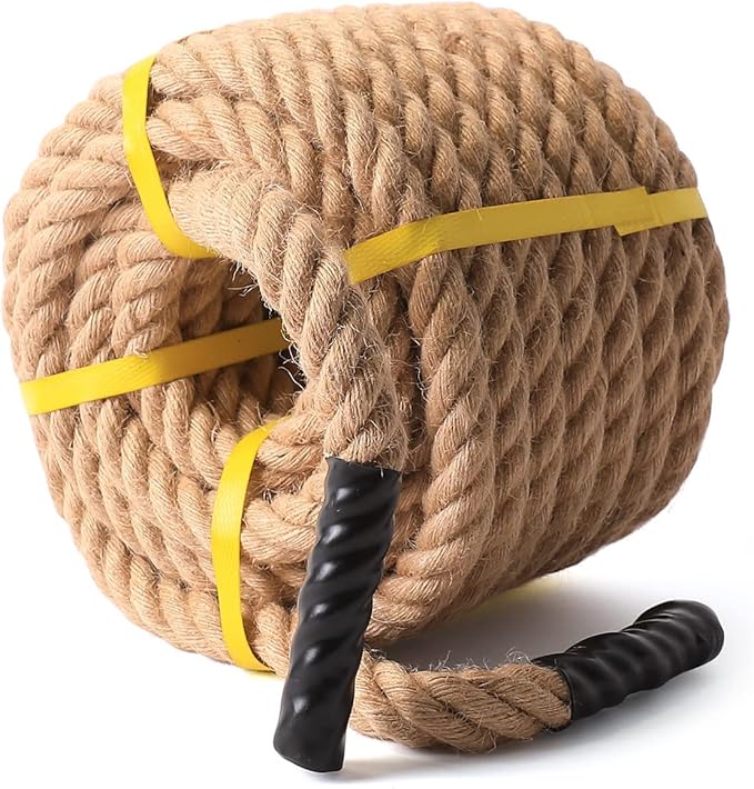 Jute Rope 3/4 in × 50 ft Natural Material Heavy Duty Jute Rope Twisted for Indoor Outdoor Crafts, Nautical, Tug of War, Railing, Hammock, Swing, Gardening, Climbing