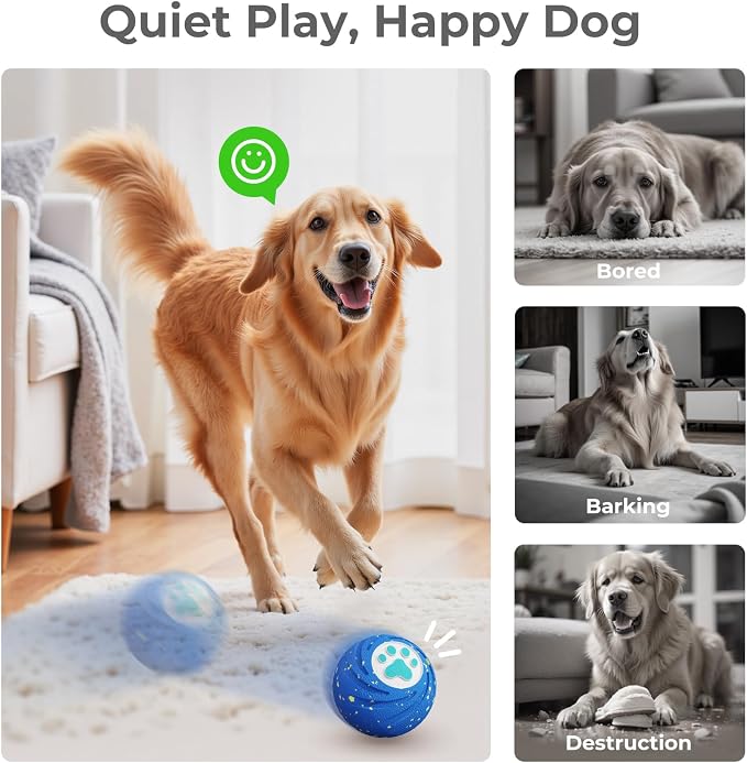 Lovkid Smart Interactive Dog Toys – Vibrating & Rolling Chew-Resistant E-TPU Dog Ball for Aggressive Chewers, USB-C Rechargeable and Waterproof, Keep Dogs Busy and Entertained(Blue)