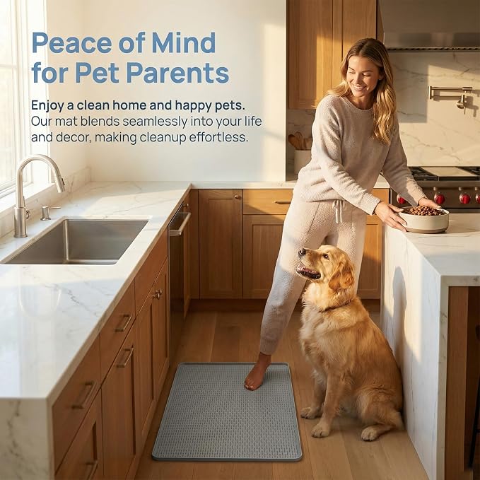 Silicone Pet (39.8"x27.8") Feeding Mat, Waterproof Dog Bowl Mat for Floors, Non-Slip Tray for Cat Food and Water, Easy-Clean Placemat for Indoor Pets