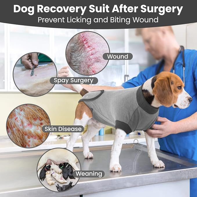 IDOMIK Dog Recovery Suit for Female Spay - Adjustable Anti-Licking Dog Post Surgery Onesie, Male Female Dog Neuter Spay Suits, Soft Abdominal Wound Bandage & E-Collar Cone Alternative
