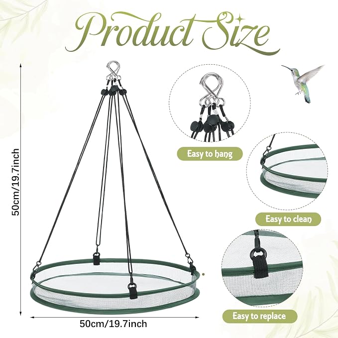 FoldTier 2 Pieces Universal Wild Bird Seed Catcher Hanging Hoop Platform Bird Seed Catcher Tray for Hummingbird Feeders Bee Feeder Outdoor Garden Accessories (20 Inch)
