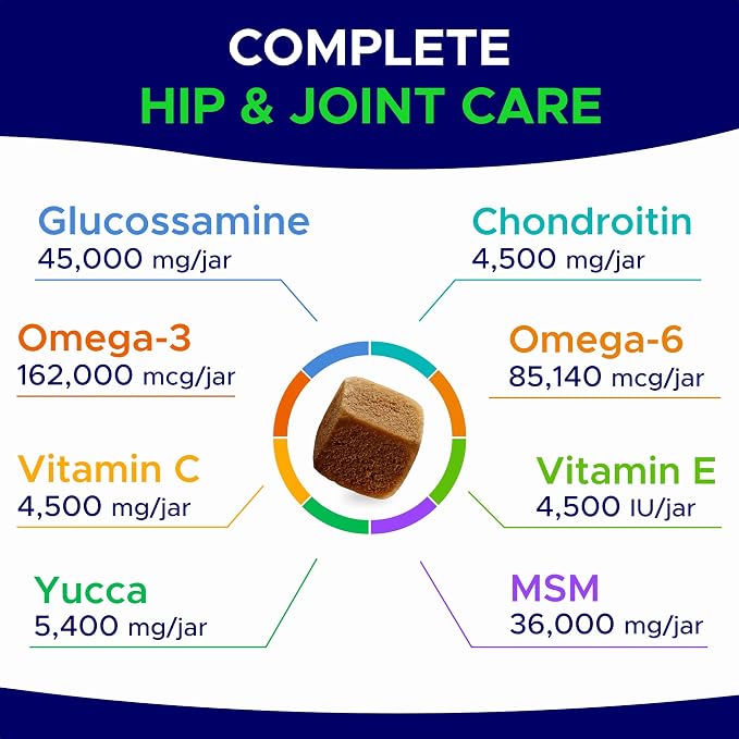 Glucosamine for Dogs Hip & Joint Supplement - Chondroitin, Omega-3, MSM - Joint Health & Pain Relief - Senior & Large Dogs - Made in USA - 180 Mobility Chews