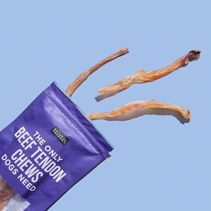 Natural Rapport Beef Tendon Dog Chews - Single Ingredient, Long Lasting, Promotes Dental Health & Joint Support (10 Count Value Pack)