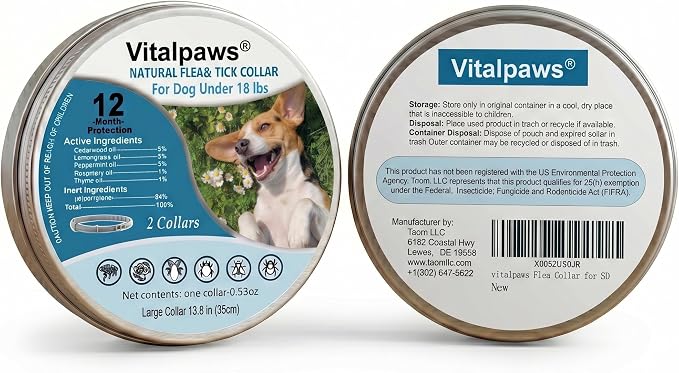 Flea Collar for Small Dogs 2 Pack - 12 Month Natural Flea and Tick Prevention for Dogs, Waterproof Puppy Flea Collar with Continuous Release, Adjustable Dog Collar