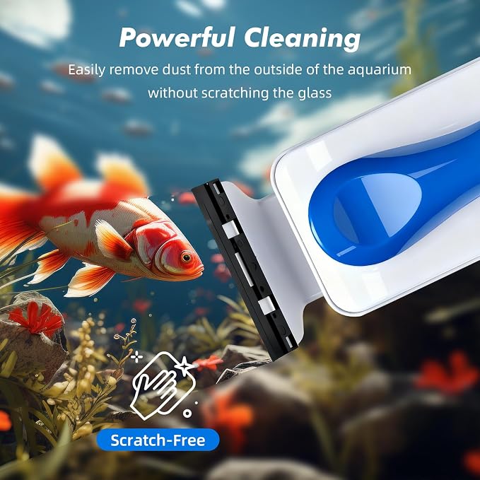 Rise Torrent Aquarium Magnetic Glass Cleaner, Fish Tank Algae Scraper Brush Cleaning Tool for 1/8"-1/4" Thickness Glass, Floating Scrubber Brush Cleaner for Acrylic, 1 Detachable Scraper, Small