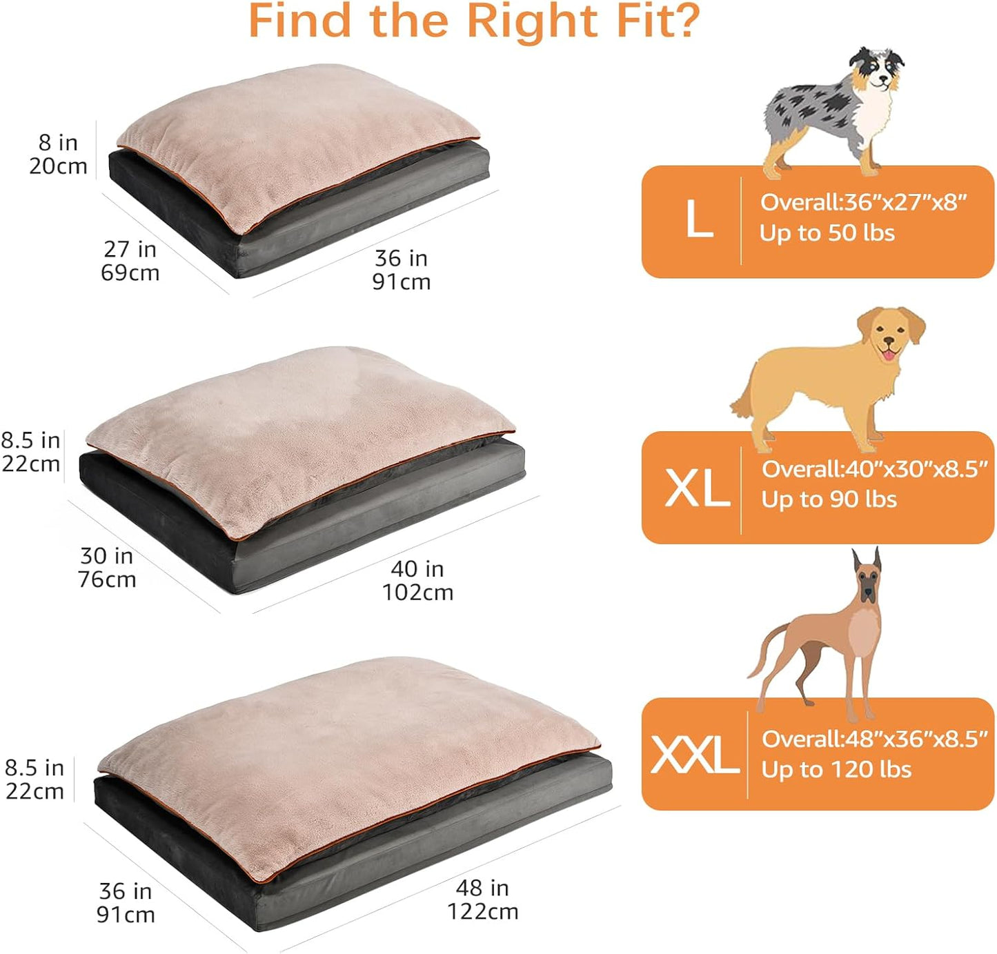 Amazon Basics Dog Bed with Cooling Gel Memory Foam, Pressure-Relief Support for Dogs up to 120lbs, Non-Slip Bottom, Machine Washable Cover, Giant Sized (48" x 36"), Grey