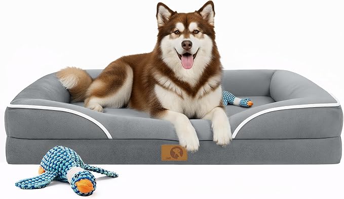 Homemate Dog Bed for Extra Large Dog: 48x35 in Orthopedic Large Dogs Bed XXL Outdoor Pet Cat Bed Sofa Supplies with Toy Dogs Crate Pad Couch with Removable Washable Cover & Non-Slip Botton Light Grey