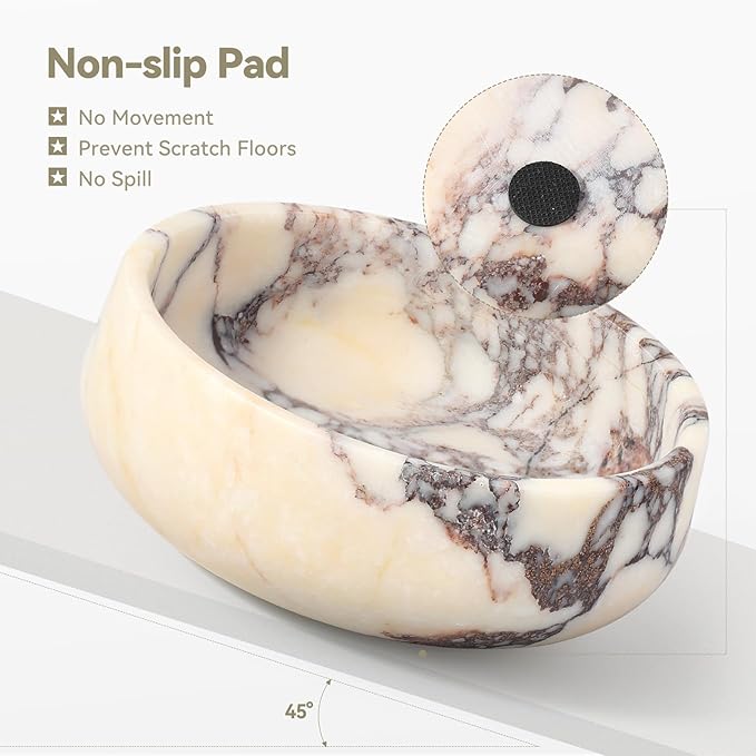 Karibiber Calacatta Marble Dog Bowl, 5lbs Weighted Dog Food Bowl, Non-Slip Large Heavy Water Bowls, Cute Purple Stone Food and Water Dish for Medium Dogs, Natural Marble, Easy to Clean, Holds 4 Cups