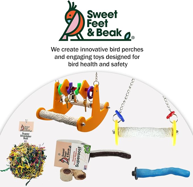 Sweet Feet and Beak Roll Bird Swing - Perch Bird Toys Trims Nails and Beaks, Safe and Non-Toxic Bird Cage Accessories for Small and Large Birds, Swinging Toys Birds Will Love, XL 11 Inches - Yellow