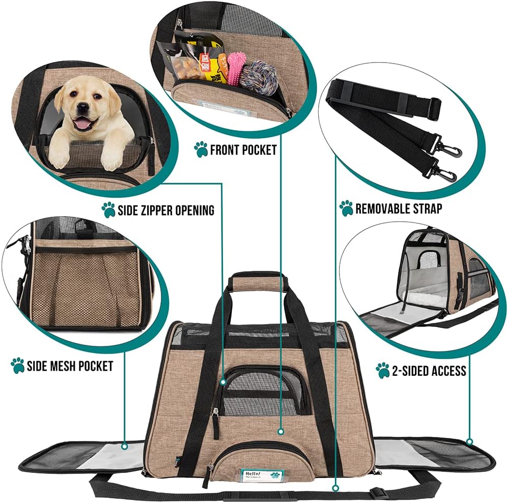 PetAmi Airline Approved Pet Carrier for Cat, Soft Sided Dog Carrier for Small Dog, Cat Travel Supply Accessories Indoor Cat, Ventilated Carrying Bag Medium Large Kitten Puppy, Small Heather Taupe