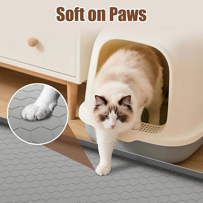 Cat Mat for Litter Box, 40" X 28" Large Silicone Cat Litter Trapping Mat, Waterproof Kitty Litter Mat, Urine-Proof, Easy to Clean, Non-Slip Kitty Scratch Pad for Floor(Gray)