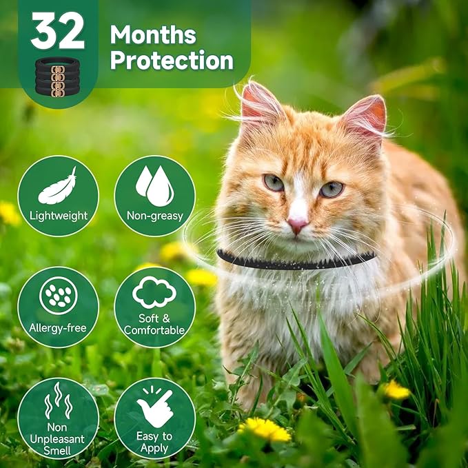 Woyamay 4 Pack Flea Collar for Cats, Cat Flea and Tick Treatment, 32-Month Flea and Tick Prevention for Cats, Waterproof Cat Flea Collar, Adjustable Cat Flea and Tick Collar for Cats Kittens, Black