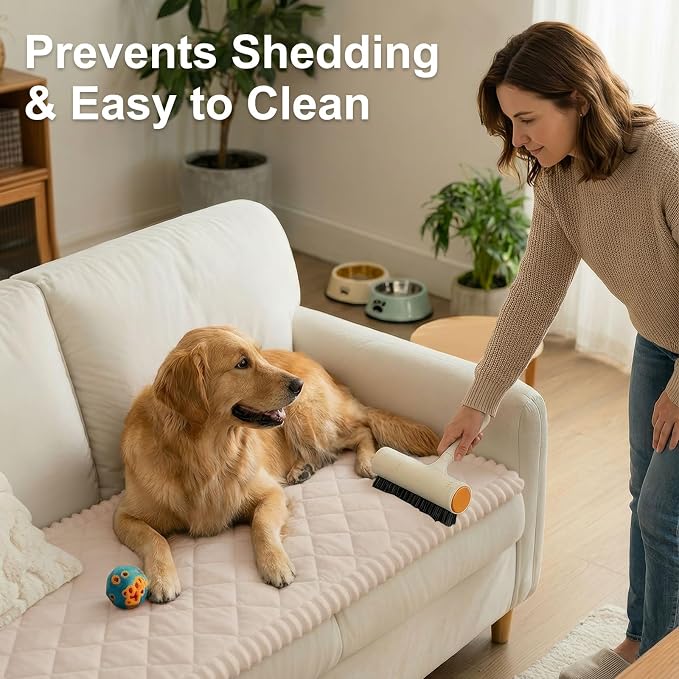 Smiry Couch Cover for Dogs, Non Slip Washable Pet Sofa Protector for Large Dogs, Cats, Fuzzy Plush Sofa Covers Backrest & Armrest, Against Fur, Dirt & Scratch Resistant, Apricot, 20"×24", 2 Pack