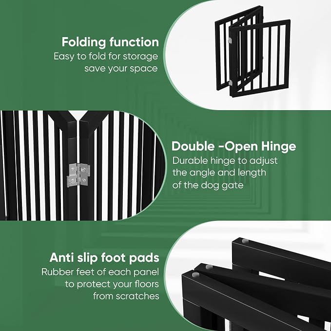 Freestanding Foldable Dog Gate - 3 Panel Room Divider (Black)