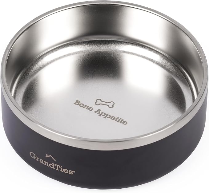 GrandTies Stainless Steel Engraved Pet Bowl | Reusable BPA-Free Insulated Pet Bowls | Large Heavy Duty Non Skid Spill Proof Dog Bowl | Outdoor Dog Water Bowl (24oz, Midnight Black)