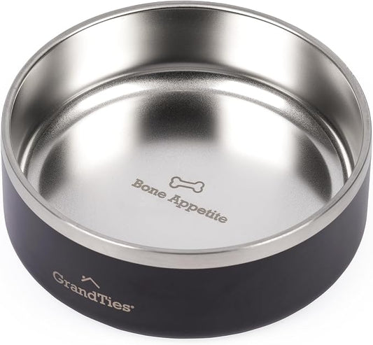 GrandTies Stainless Steel Engraved Pet Bowl | Reusable BPA-Free Insulated Pet Bowls | Large Heavy Duty Non Skid Spill Proof Dog Bowl | Outdoor Dog Water Bowl (24oz, Midnight Black)