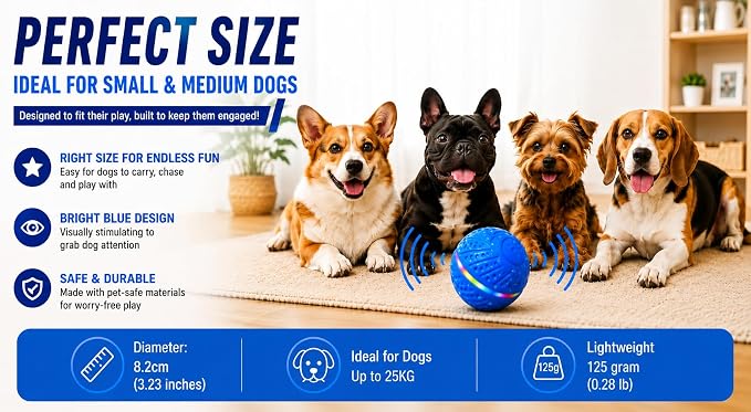 Smart Interactive Dog Ball Toy for Small Medium Large Dogs – Automatic Rolling & Bouncing Ball with RGB Lights, E-TPU Chew Resistant Dog Toy for Indoor Play & Boredom Relief