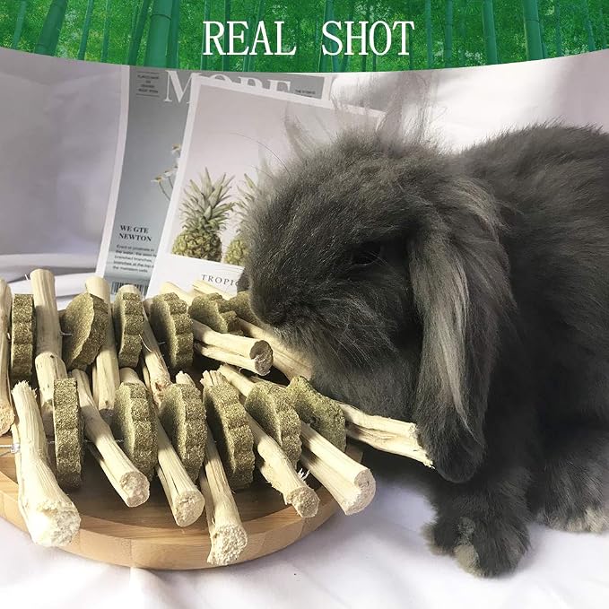 kathson Guinea Pig Treats Bunny Chew Toys for Teeth Grinding, Organic Fruit Wood and Bamboo Sticks Natural Rabbit Enrichment Toys for Small Animals Hamster Chinchilla 2 Pack